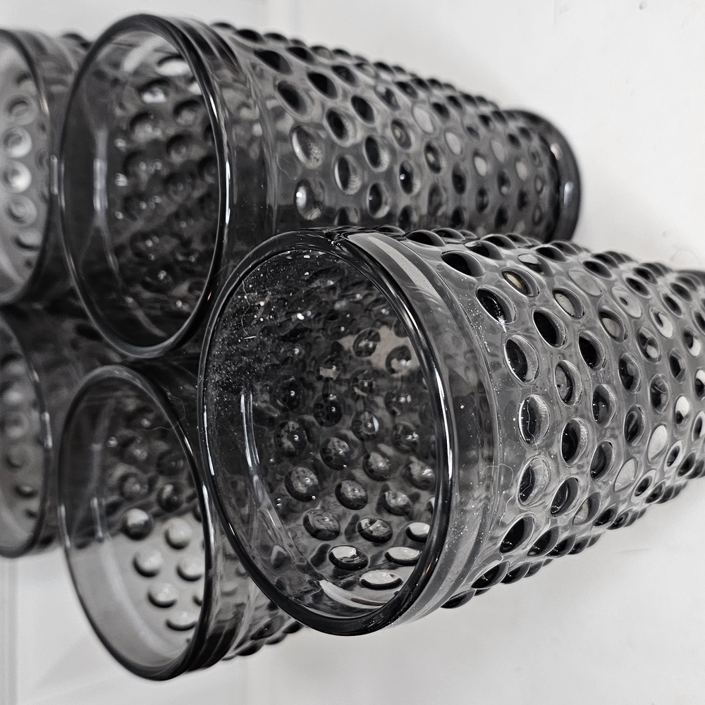 Set of 5 Vintage Black Bubble Glass Tumblers